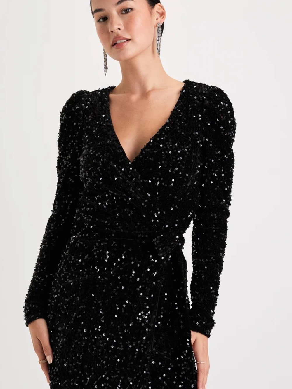 Lulu's Black Sequin Wrap Mini Dress